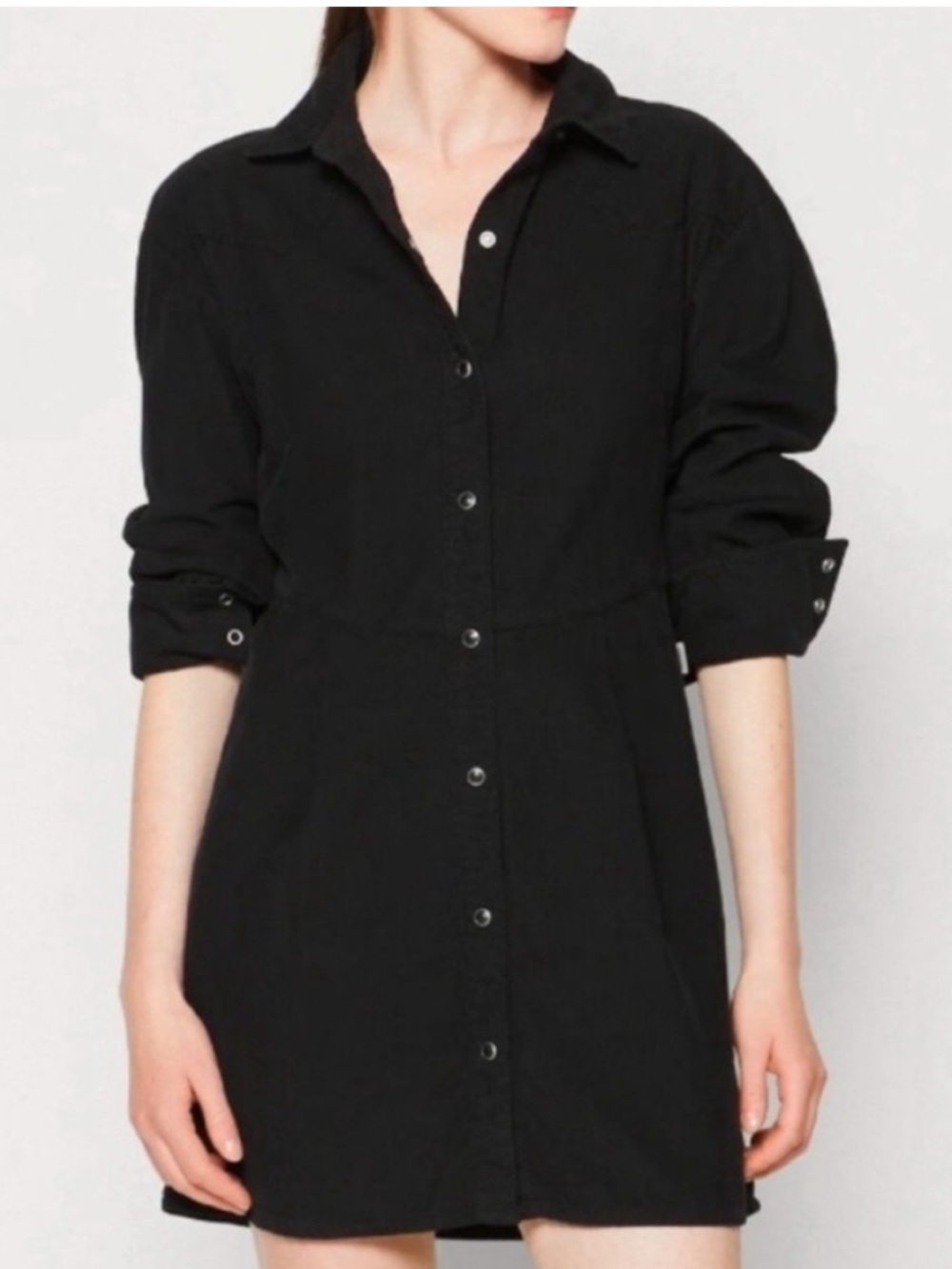 Wrangler XLarge Dress Corduroy in Black snap front collar ballon sleeve NWT